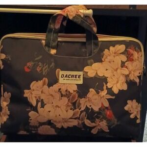 DACHEE Floral Canvas Padded Laptop Shoulder Bag Black Beige Pink Green